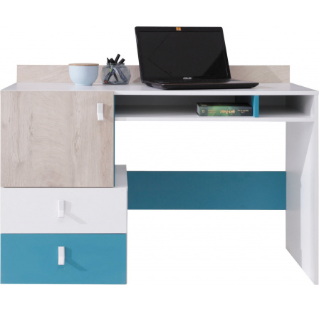Písací stôl PLANET- PL9, biely lux+dub+modrá