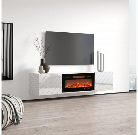 TV komoda LUXE s elektrickým krbom, biela / biely lesk TV komoda LUXE s elektrickým krbom, biela / biely lesk