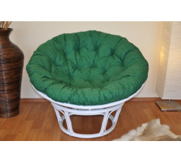 Ratanový papasan 115 cm biely - vankúš tmavozelený