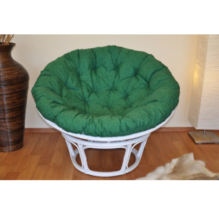 Ratanový papasan 115 cm biely - vankúš tmavozelený Ratanový papasan 115 cm biely - vankúš tmavozelený