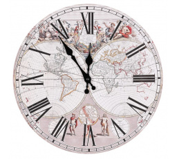 Hodiny nástěnné - pr. 34 cm, MDF, motiv glóbusu