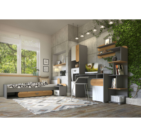 Detská izba CARINI 1 mini, svetlý grafit/biely lesk/dub nash