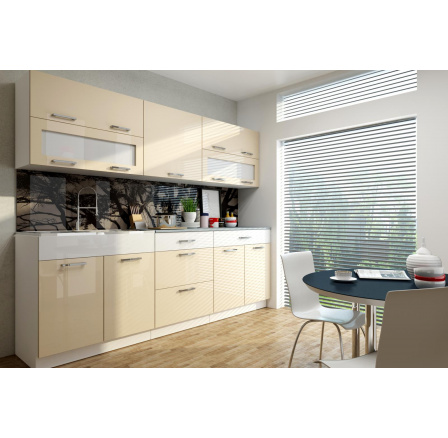 Kuchynská linka Nikaia 220 vanilkový lesk/biely pruh