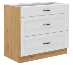 Kuchynská dolná skrinka STIPE 80 D 3S BB, Biela/Dub artisan