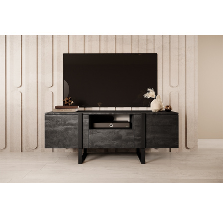 RTV skrinka Verica 150 cm s výklenkom - drevené uhlie / čierne nohy