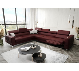 Rohová Kožená sedacia súprava s funkciou spania a , relaxU - TOSCANIA MAX 320x250 cm - vínová , ľavá