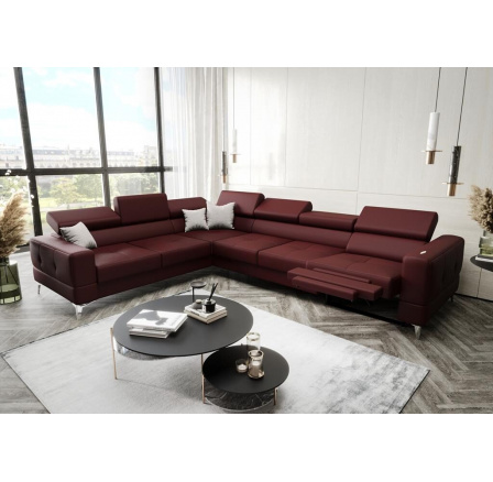 Rohová Kožená sedacia súprava s funkciou spania a , relaxU - TOSCANIA MAX 320x250 cm - vínová , ľavá