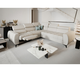 Rohová sedacia súprava PORTO II, relax prírodná koža 255x258 cm - ľavá, Koža ecru