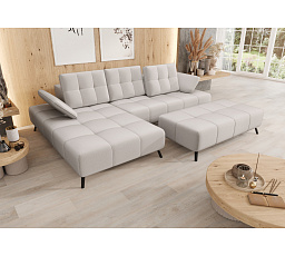 ROHOVÁ POHOVKA S TABURETKOU DANTE 280x180 CM + TABURETKA 140X70 CM S NASTAVITEĽNOU OPIERKOU LE02 (ODTIENE BÉŽOVEJ) - RÝCHLE ODOSLANIE