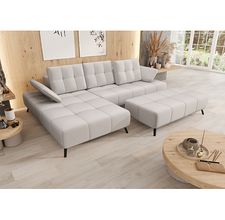 ROHOVÁ POHOVKA S TABURETKOU DANTE 280x180 CM + TABURETKA 140X70 CM S NASTAVITEĽNOU OPIERKOU LE02 (ODTIENE BÉŽOVEJ) - RÝCHLE ODOSLANIE