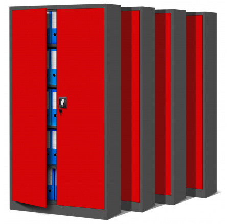 Sada 4x Kovová uzamykateľná skriňa s policami JAN H, 900 x 1950 x 400 mm, Antracitovo-červená