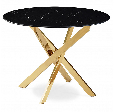 Stôl BALI Sklenený 100 cm Čierny Mramor/Zlatý