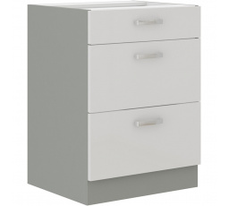 Kuchynská dolná skrinka BOLZANO 60 D 3S BB, Biely lesk/Sivá