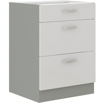 Kuchynská dolná skrinka BOLZANO 60 D 3S BB, Biely lesk/Sivá