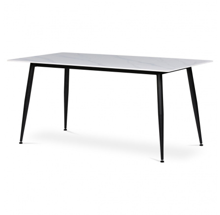 Jedálenský stôl 160x90x76 cm, doska zo spekaného kameňa v imitácii matného mramoru, čierne kovové nohy