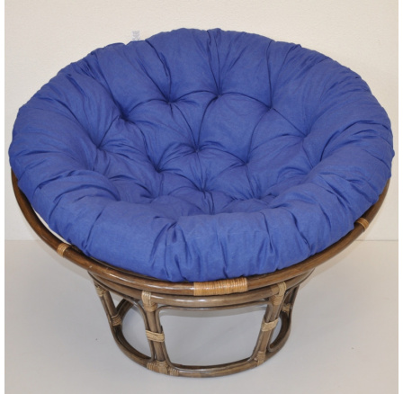 Ratanový papasan 110 cm hnedý vankúš tmavomodrý