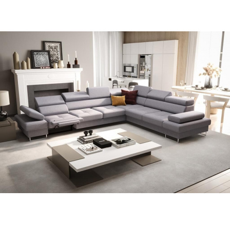Rohová sedacia súprava s funkciou spania a relaxácie GALAXY MAX 350x280 cm - sivá, pravá Rohová sedacia súprava s funkciou spania a relaxácie GALAXY MAX 350x280 cm - sivá, pravá