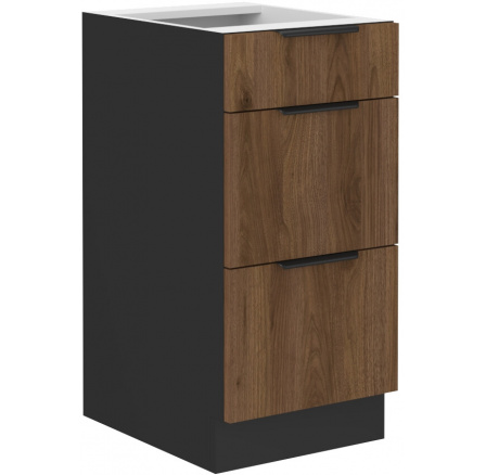 Dolná skrinka MONZA - 40 D 3S BB, Čierna mat/Orech