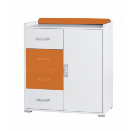 Komoda Nemo R6 biela/oranžová lesklá