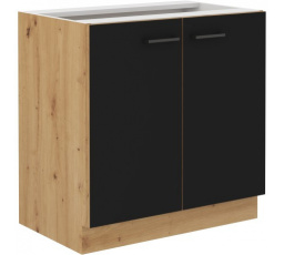 Kuchynská dolná skrinka MOLLY 80 D 2F BB, Čierna/Dub artisan