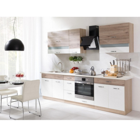 Kuchynská linka ECONO 260 cm / korpus: dub Sonoma, dvierka: San Remo + biela
