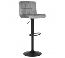Barová stolička, sivá zamatová látka, čierna podstava