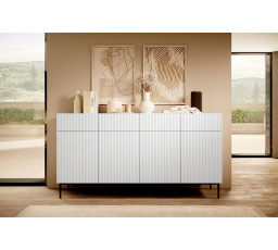 Komoda Nicole 200 cm so štyrmi zásuvkami - biely mat / čierne nohy