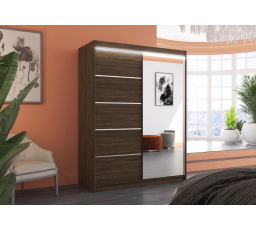 Posuvná skriňa so zrkadlom a LED osvetlením LIMBO 150 Choco+Choco