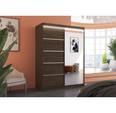 Posuvná skriňa so zrkadlom a LED osvetlením LIMBO 150 Choco+Choco