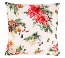 Polštář s výplní - vánoční květy a jehličí , sametový, 45 x 45 cm