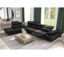 Rohová sedacia súprava GALAXY, relax s funkciou spania 225X350 cm - čierna eko koža, ľavá