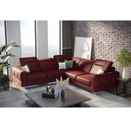 Rohová sedacia súprava MALIBU MAX 250x250 prírodná koža - pravá, Bordová koža