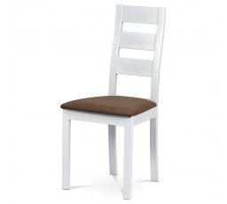 Jedálenská stolička, masívny buk, biela, hnedý látkový poťah