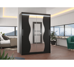 Posuvná skriňa so zrkadlom a LED osvetlením RENZO 150 Čierna+Čierna