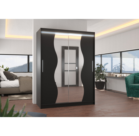 Posuvná skriňa so zrkadlom a LED osvetlením RENZO 150 Čierna+Čierna