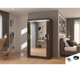 Posuvná skriňa so zrkadlom a LED osvetlením TIBAGO 120 Choco+Choco