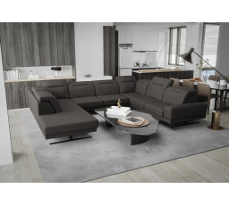 Rohová Kožená sedacia súprava FIORE MAX I 220x350x265 cm - tmavo sivá, pravá