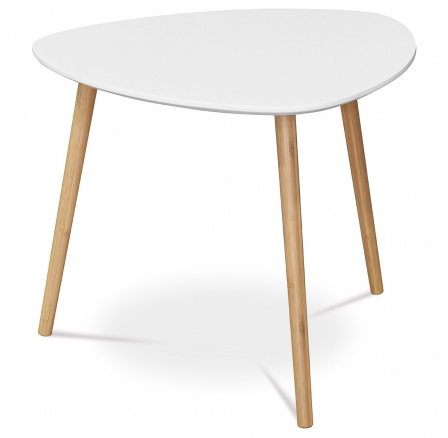Konferenčný stôl 55x55x45 cm, vrchná doska MDF biela, nohy bambusový prírodný odtieň
