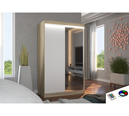 Posuvná skriňa so zrkadlom a LED osvetlením REWENA 120 Sonoma+White