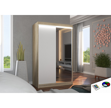 Posuvná skriňa so zrkadlom a LED osvetlením REWENA 120 Sonoma+White Posuvná skriňa so zrkadlom a LED osvetlením REWENA 120 Sonoma+White