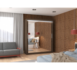 Šatní skriňa s posuvnými dverami, zrkadlom a LED osvetlením ETTORE 180 Choco+Choco