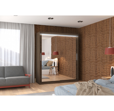 Šatní skriňa s posuvnými dverami, zrkadlom a LED osvetlením ETTORE 180 Choco+Choco Šatní skriňa s posuvnými dverami, zrkadlom a LED osvetlením ETTORE 180 Choco+Choco