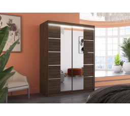 Posuvná skriňa so zrkadlom a LED osvetlením NORDIC 150 Choco+Choco