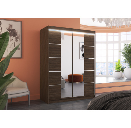 Posuvná skriňa so zrkadlom a LED osvetlením NORDIC 150 Choco+Choco Posuvná skriňa so zrkadlom a LED osvetlením NORDIC 150 Choco+Choco