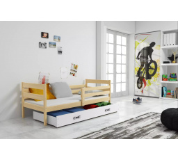 Detská posteľ ERYK 90x200 cm so zásuvkou, s matracom, Prírodná/Biela