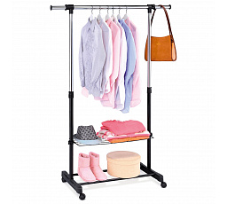 Vešiak na oblečenie s odkladacím priestorom a policou, čierny, kov / plast, chróm