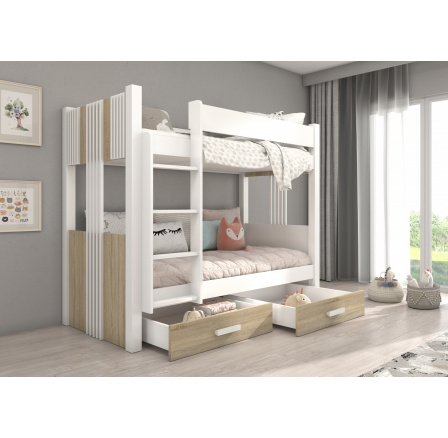 Dvojlôžková poschodová posteľ ARTA 180x80 Biela+Sonoma Dvojlôžková poschodová posteľ ARTA 180x80 Biela+Sonoma