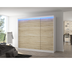 Posuvná skriňa s LED osvetlením ANTOS 250 Biela+Sonoma