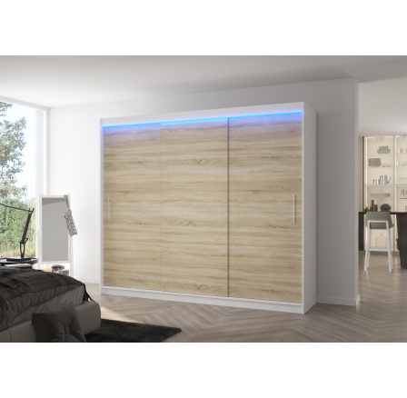 Posuvná skriňa s LED osvetlením ANTOS 250 Biela+Sonoma