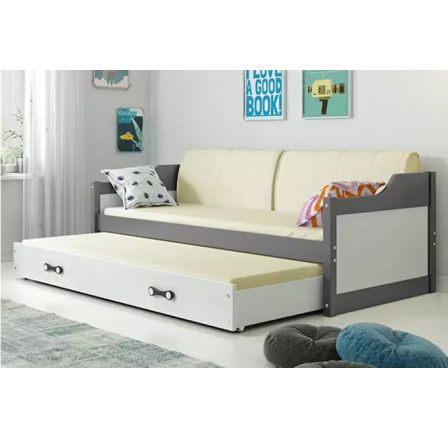 Dvojposteľ David Grafit, doplnky biele, zásuvka biela 90 X 200